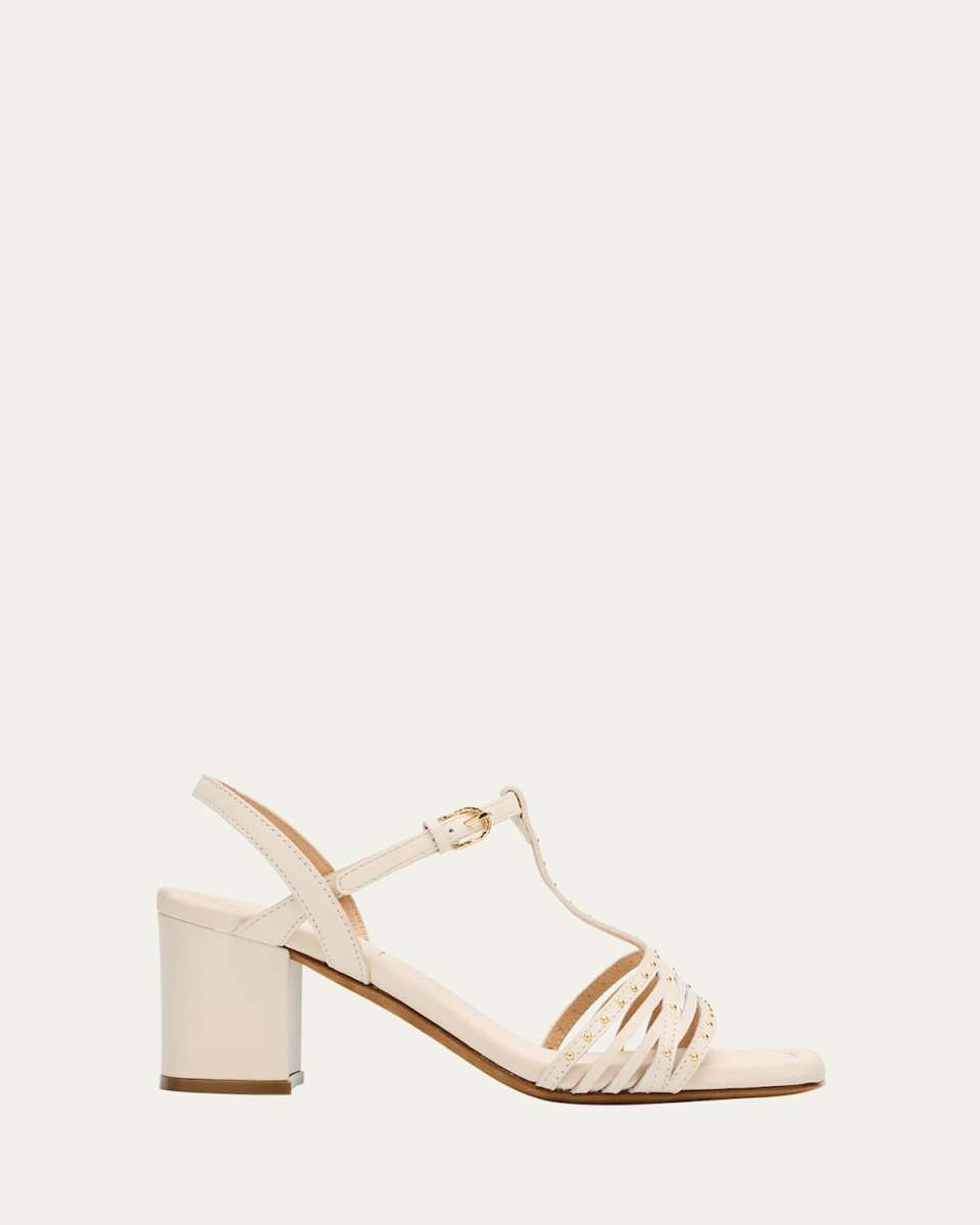 Nina Studded Leather T-Strap Sandals